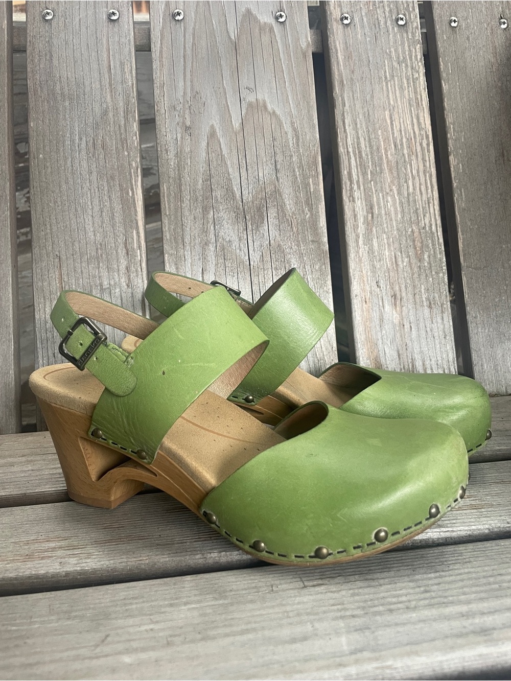 Dansko Green Leather Clog Sandals